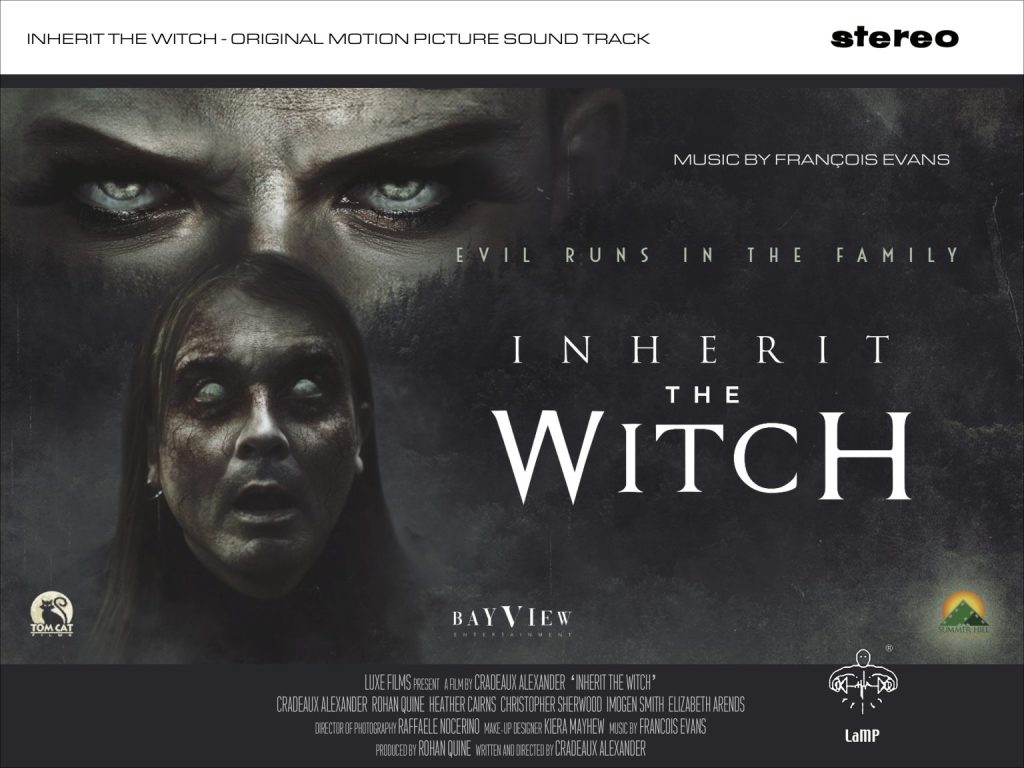 Cover of liner notes of soundtrack by Francois Evans, for film 'inherit the Witch' directed by Cradeaux Alexander and produced by Rohan Quine